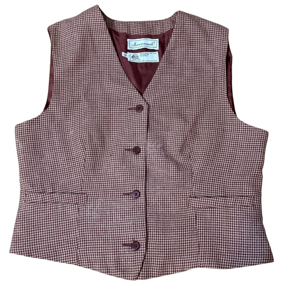 1960’s‎ Vintage Wool Houndstooth Purple Vest w/ Button Front, M or L